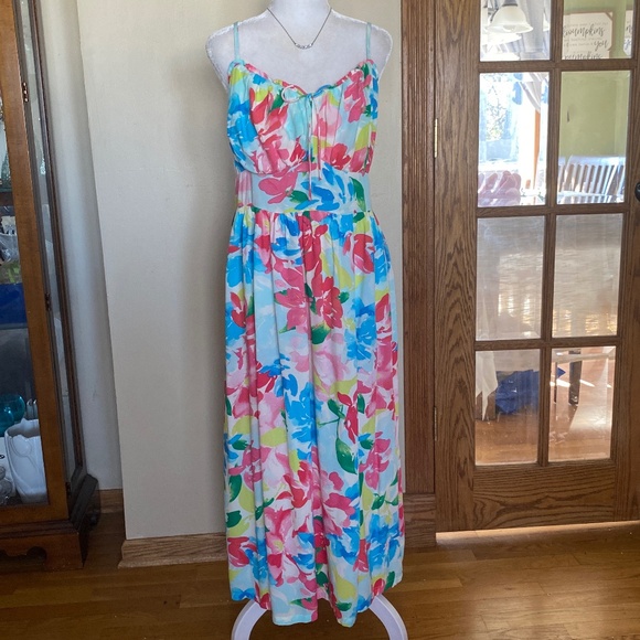 Old Navy Colorful Spaghetti Strap Midi Dress with Side Pockets Size L - Picture 1 of 11